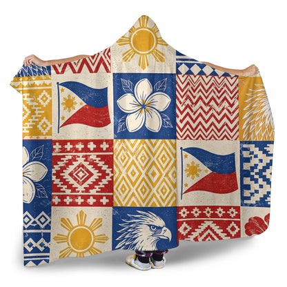 Philippines Filipinos Hooded Blanket Eagle Sun Flag Sampaguita Geometric Quilt Style