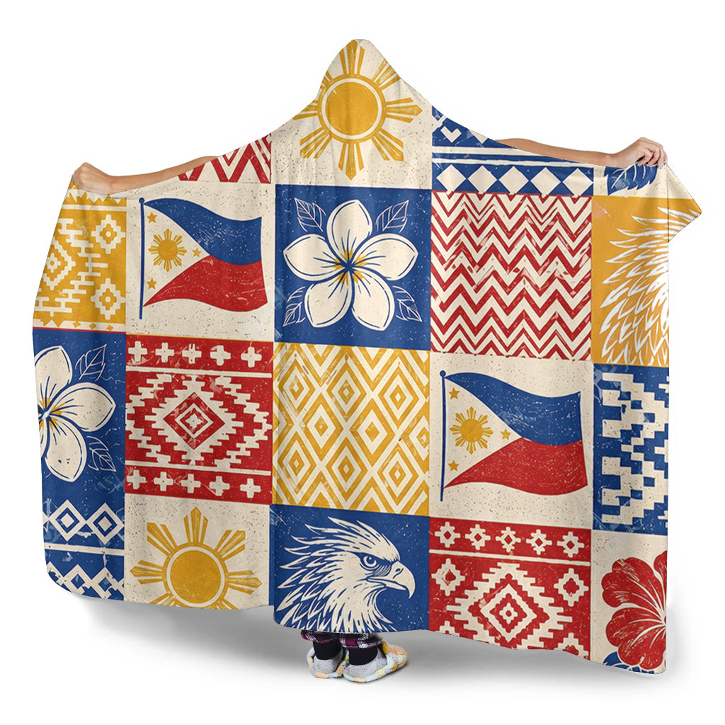 Philippines Filipinos Hooded Blanket Eagle Sun Flag Sampaguita Geometric Quilt Style