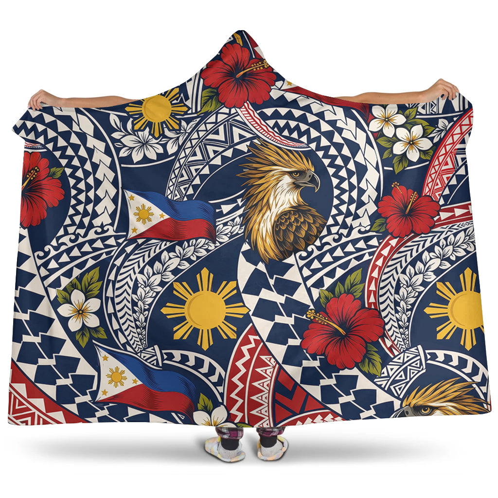 Philippines Filipinos Hooded Blanket Eagle Sun Flag Floral Tribal Style