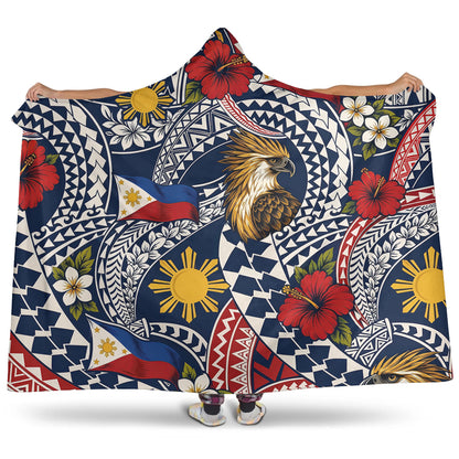 Philippines Filipinos Hooded Blanket Eagle Sun Flag Floral Tribal Style