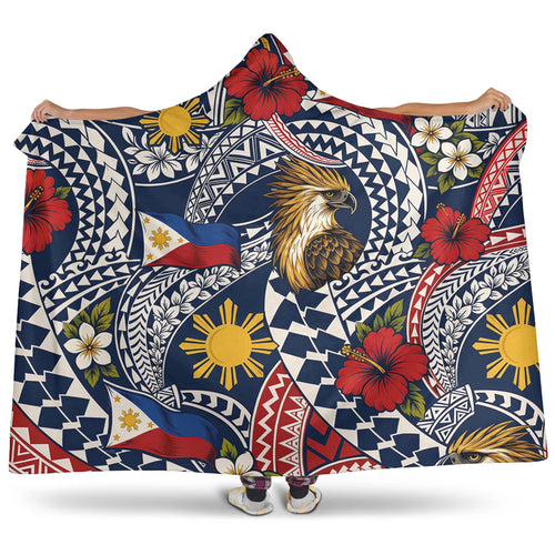 Philippines Filipinos Hooded Blanket Eagle Sun Flag Floral Tribal Style