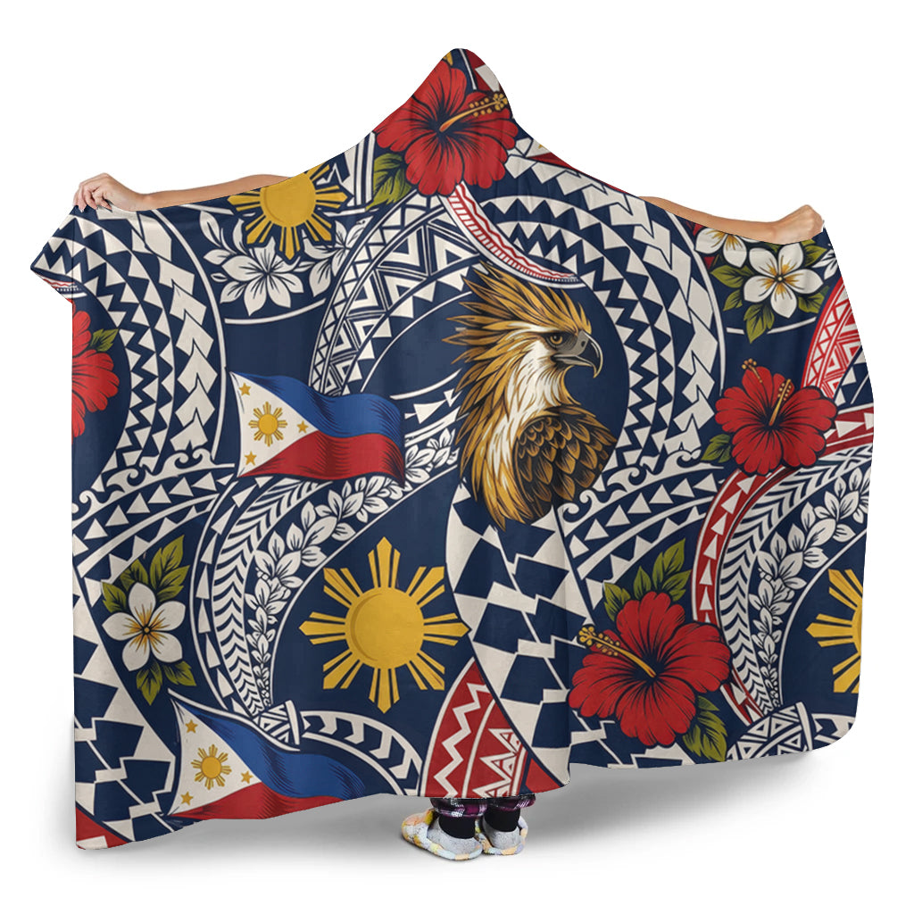 Philippines Filipinos Hooded Blanket Eagle Sun Flag Floral Tribal Style