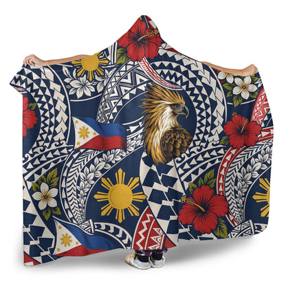 Philippines Filipinos Hooded Blanket Eagle Sun Flag Floral Tribal Style