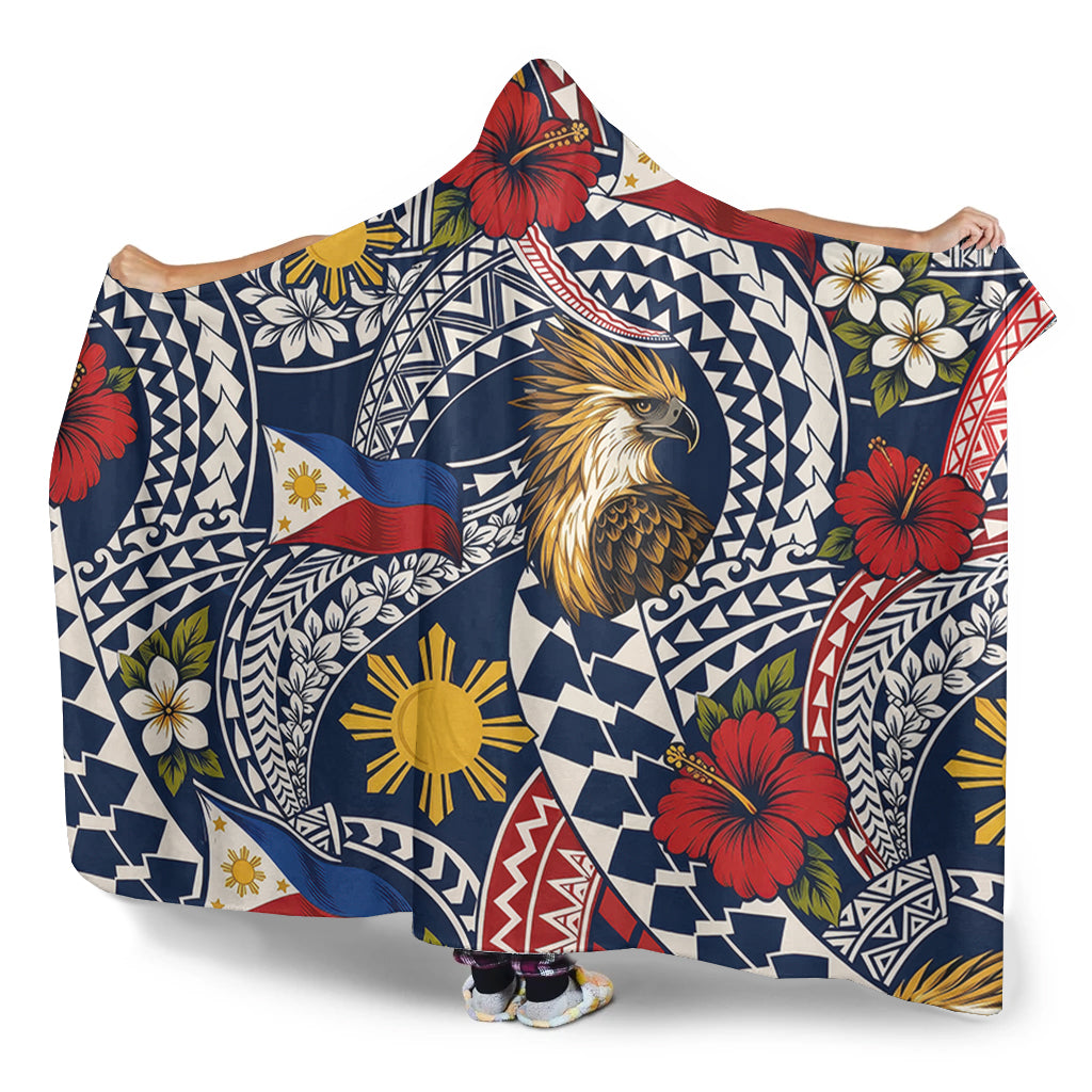 Philippines Filipinos Hooded Blanket Eagle Sun Flag Floral Tribal Style