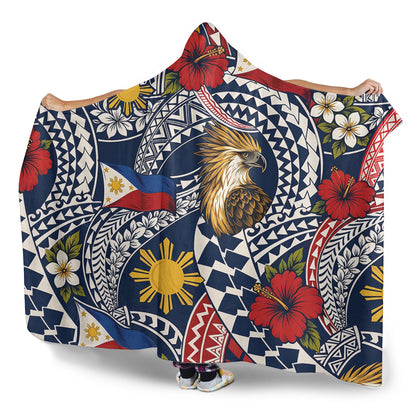 Philippines Filipinos Hooded Blanket Eagle Sun Flag Floral Tribal Style
