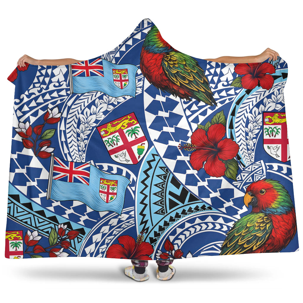 Fiji Hooded Blanket Kula Parrot Flag Hibiscus Tribal Style