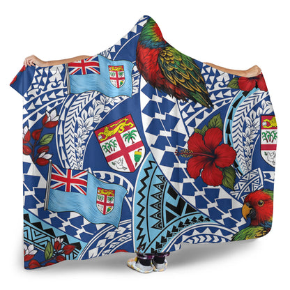 Fiji Hooded Blanket Kula Parrot Flag Hibiscus Tribal Style