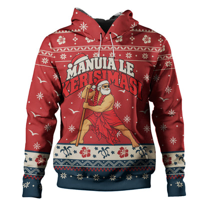 Samoa Hoodie Ugly Christmas Manuia le Kerisimasi Samoan Warrior Santa