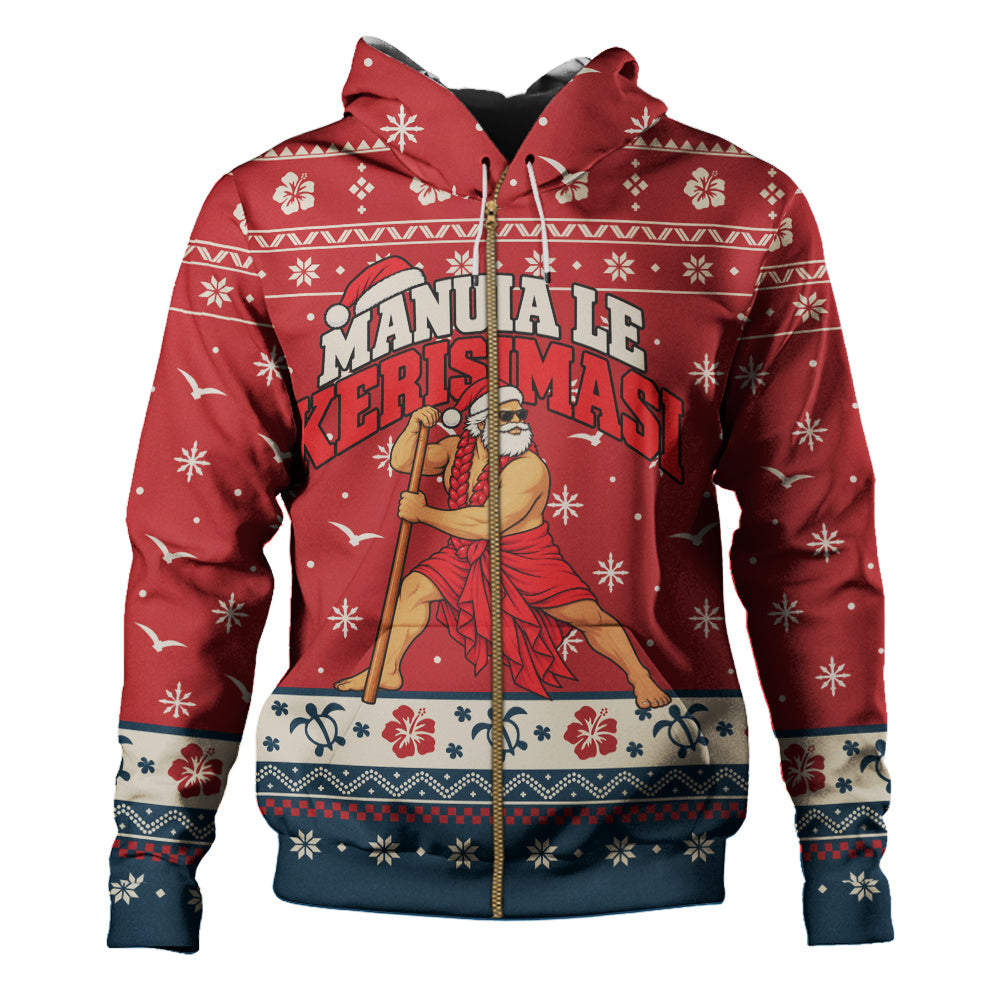 Samoa Hoodie Ugly Christmas Manuia le Kerisimasi Samoan Warrior Santa