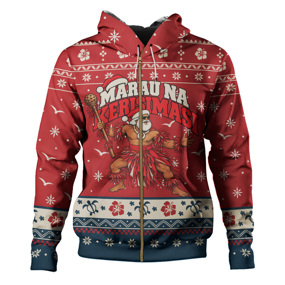 Fiji Hoodie Ugly Christmas Marau na Kerisimasi Fijian Warrior Santa