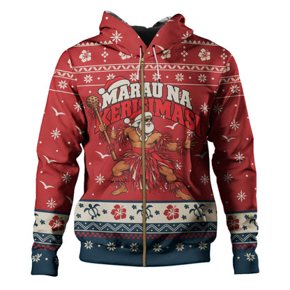 Fiji Hoodie Ugly Christmas Marau na Kerisimasi Fijian Warrior Santa