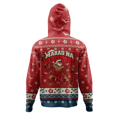 Fiji Hoodie Ugly Christmas Marau na Kerisimasi Fijian Warrior Santa