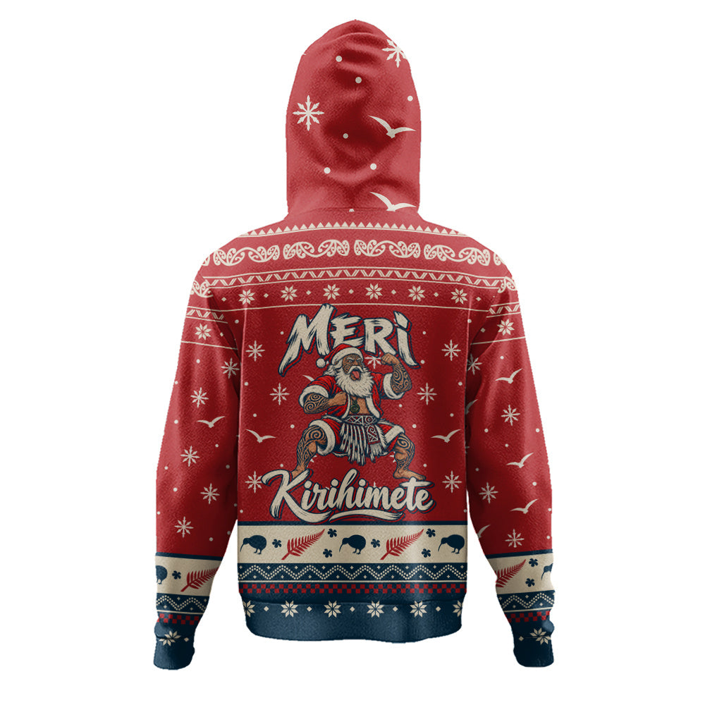 New Zealand Hoodie Ugly Christmas Meri Kirihimete Maori Haka Santa