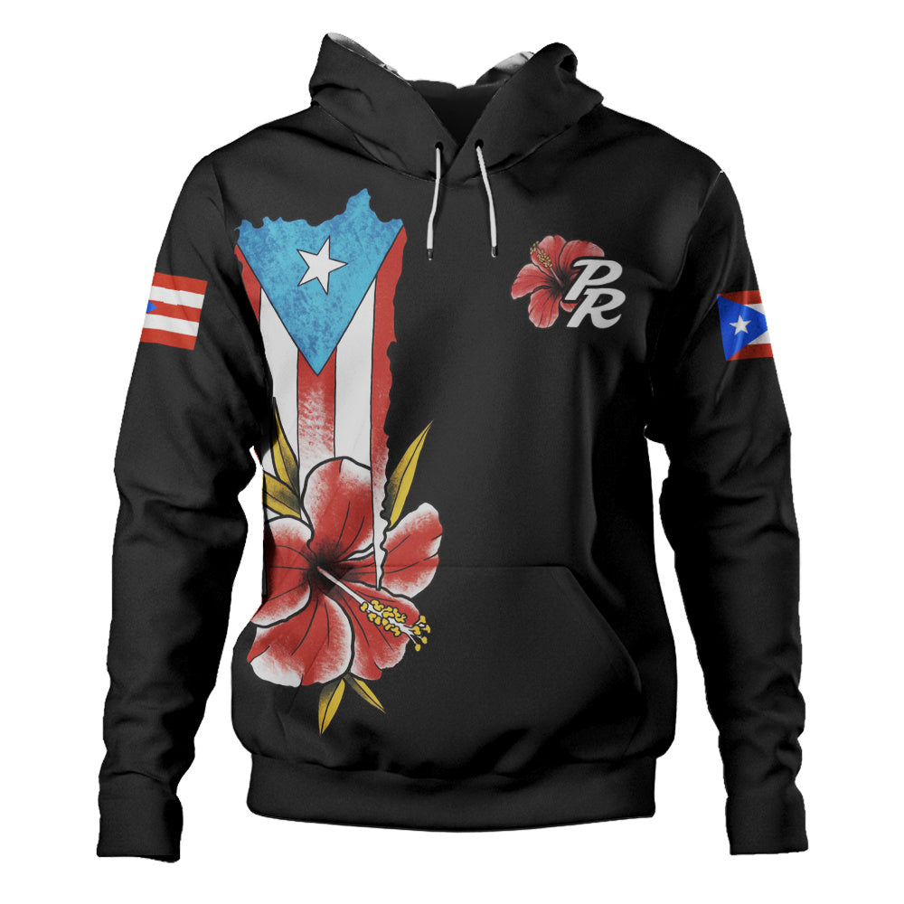 Puerto Rico Hoodie Black Puerto Rican Flag Hibiscus Floral Boricua Pride