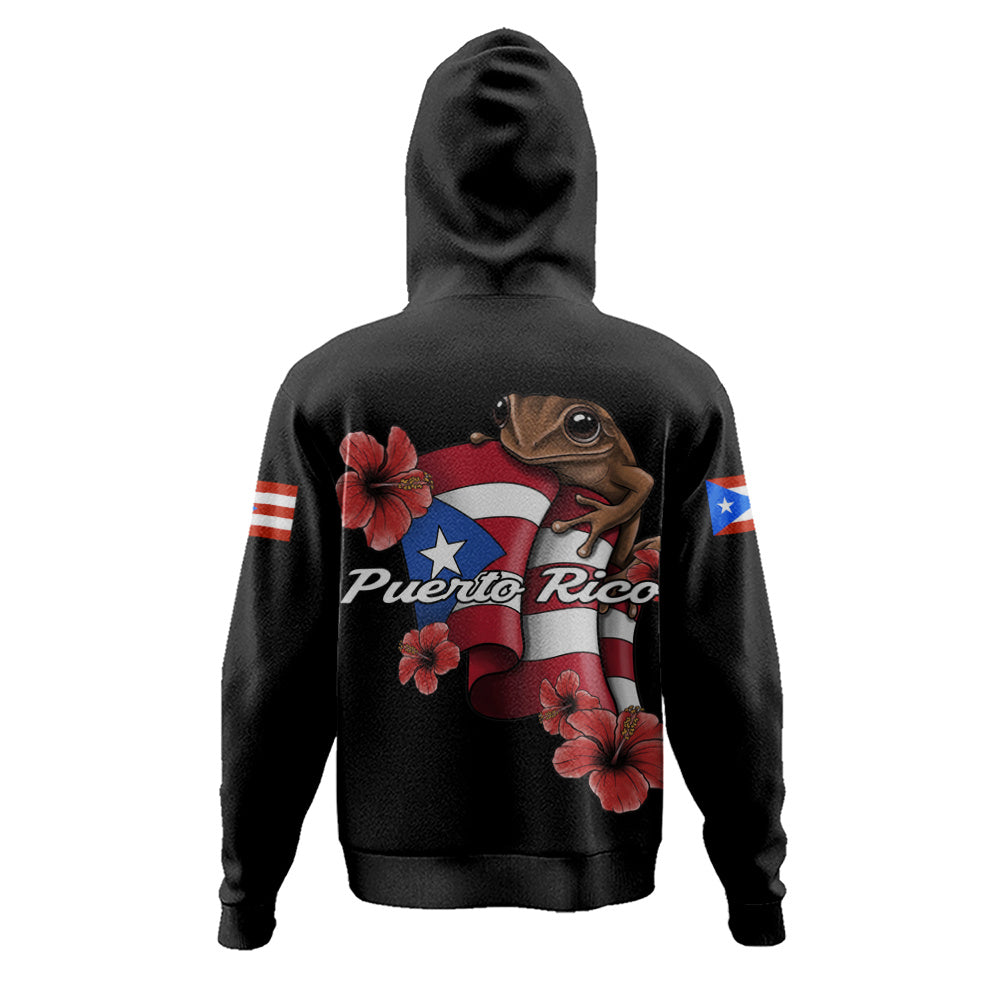 Puerto Rico Hoodie Black Puerto Rican Flag Hibiscus Floral Boricua Pride