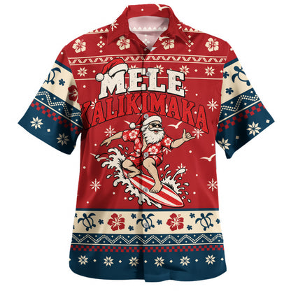 Hawaii Hawaiian Shirt Ugly Christmas Mele Kalikimaka Hawaiian Santa Surfing