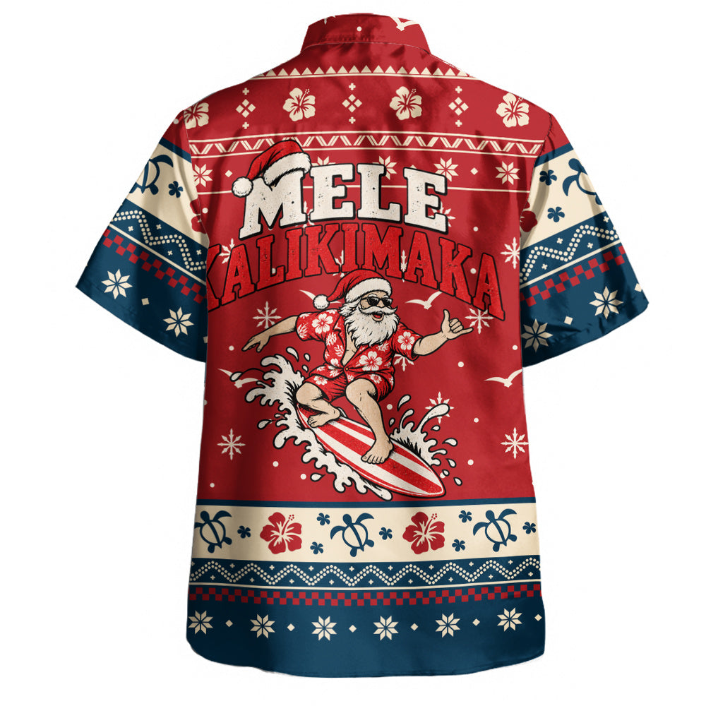 Hawaii Hawaiian Shirt Ugly Christmas Mele Kalikimaka Hawaiian Santa Surfing