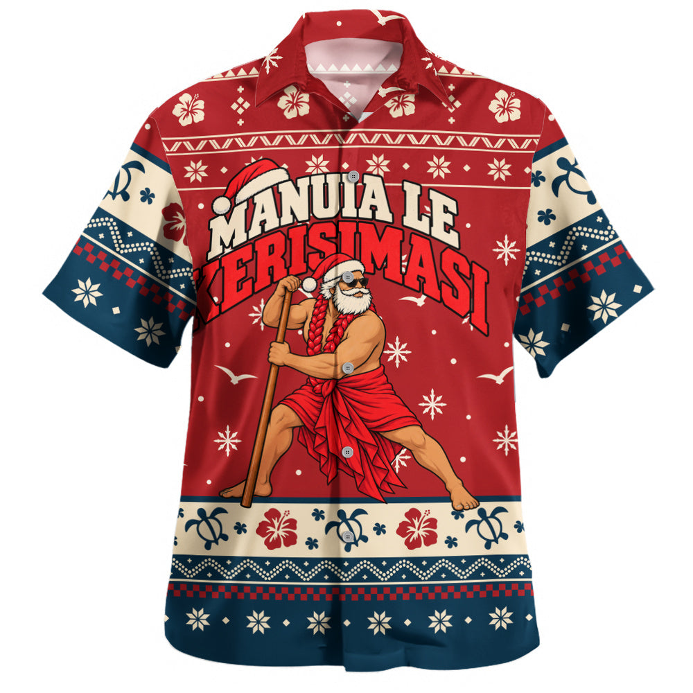 Samoa Hawaiian Shirt Ugly Christmas Manuia le Kerisimasi Samoan Warrior Santa
