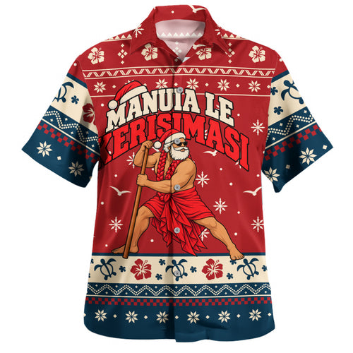 Samoa Hawaiian Shirt Ugly Christmas Manuia le Kerisimasi Samoan Warrior Santa