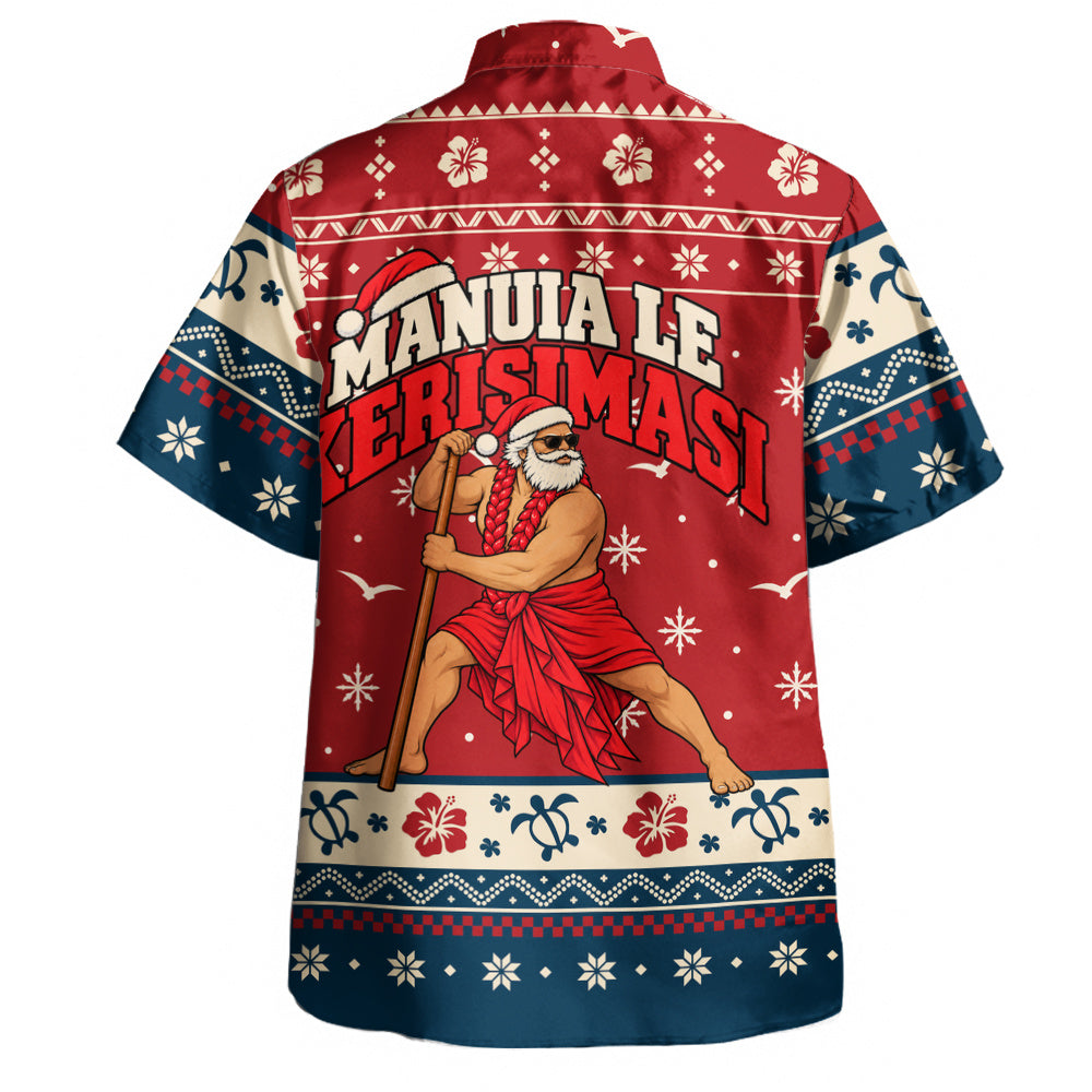 Samoa Hawaiian Shirt Ugly Christmas Manuia le Kerisimasi Samoan Warrior Santa