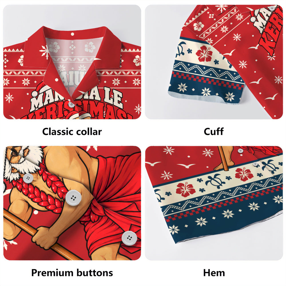 Samoa Hawaiian Shirt Ugly Christmas Manuia le Kerisimasi Samoan Warrior Santa