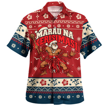 Fiji Hawaiian Shirt Ugly Christmas Marau na Kerisimasi Fijian Warrior Santa