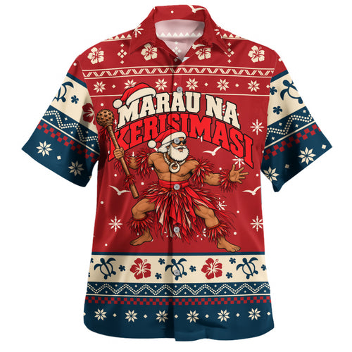 Fiji Hawaiian Shirt Ugly Christmas Marau na Kerisimasi Fijian Warrior Santa