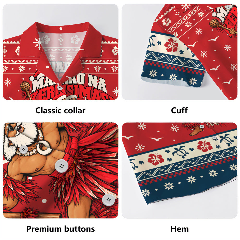 Fiji Hawaiian Shirt Ugly Christmas Marau na Kerisimasi Fijian Warrior Santa