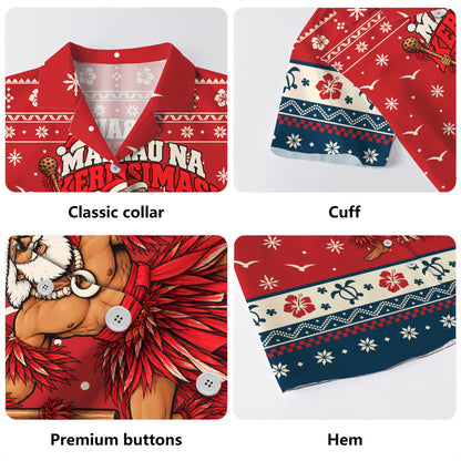 Fiji Hawaiian Shirt Ugly Christmas Marau na Kerisimasi Fijian Warrior Santa