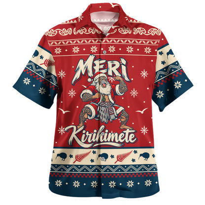 New Zealand Hawaiian Shirt Ugly Christmas Meri Kirihimete Maori Haka Santa