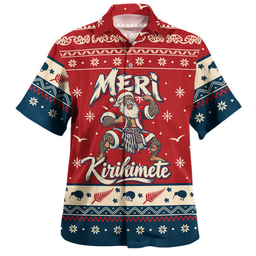 New Zealand Hawaiian Shirt Ugly Christmas Meri Kirihimete Maori Haka Santa