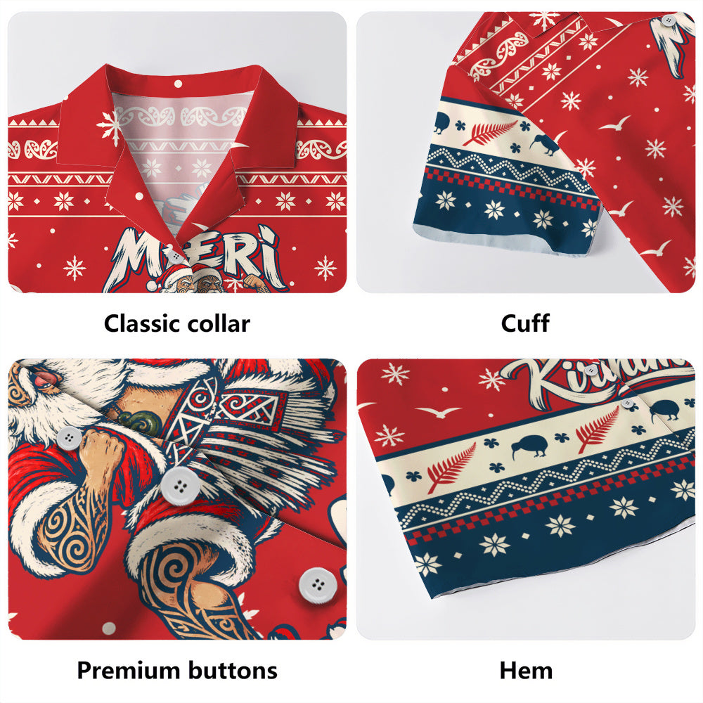 New Zealand Hawaiian Shirt Ugly Christmas Meri Kirihimete Maori Haka Santa