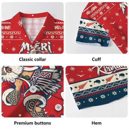 New Zealand Hawaiian Shirt Ugly Christmas Meri Kirihimete Maori Haka Santa