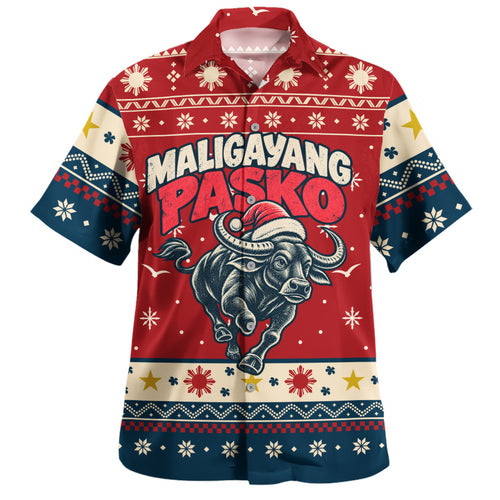 Philippines Filipinos Hawaiian Shirt Ugly Christmas Maligayang Pasko Filipino Santa Carabao
