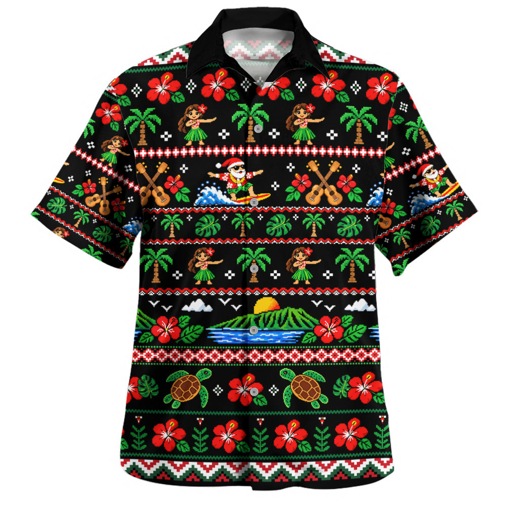Hawaii Hawaiian Shirt Pixel Art Hula Santa Tropical Holiday