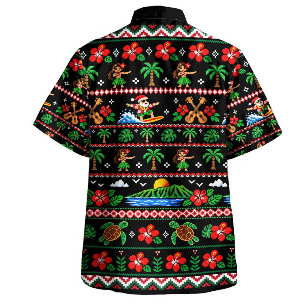 Hawaii Hawaiian Shirt Pixel Art Hula Santa Tropical Holiday