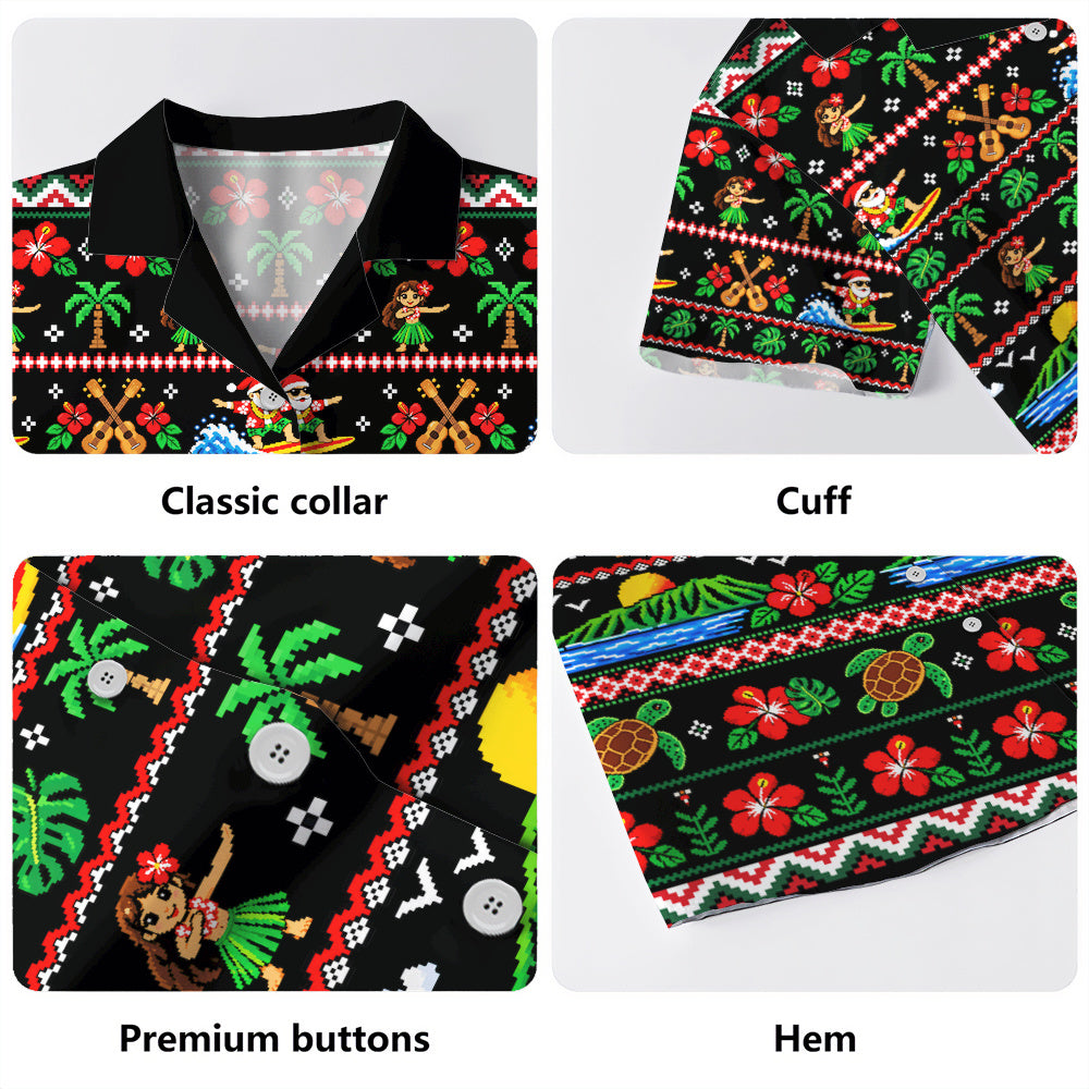 Hawaii Hawaiian Shirt Pixel Art Hula Santa Tropical Holiday