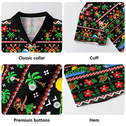 Hawaii Hawaiian Shirt Pixel Art Hula Santa Tropical Holiday