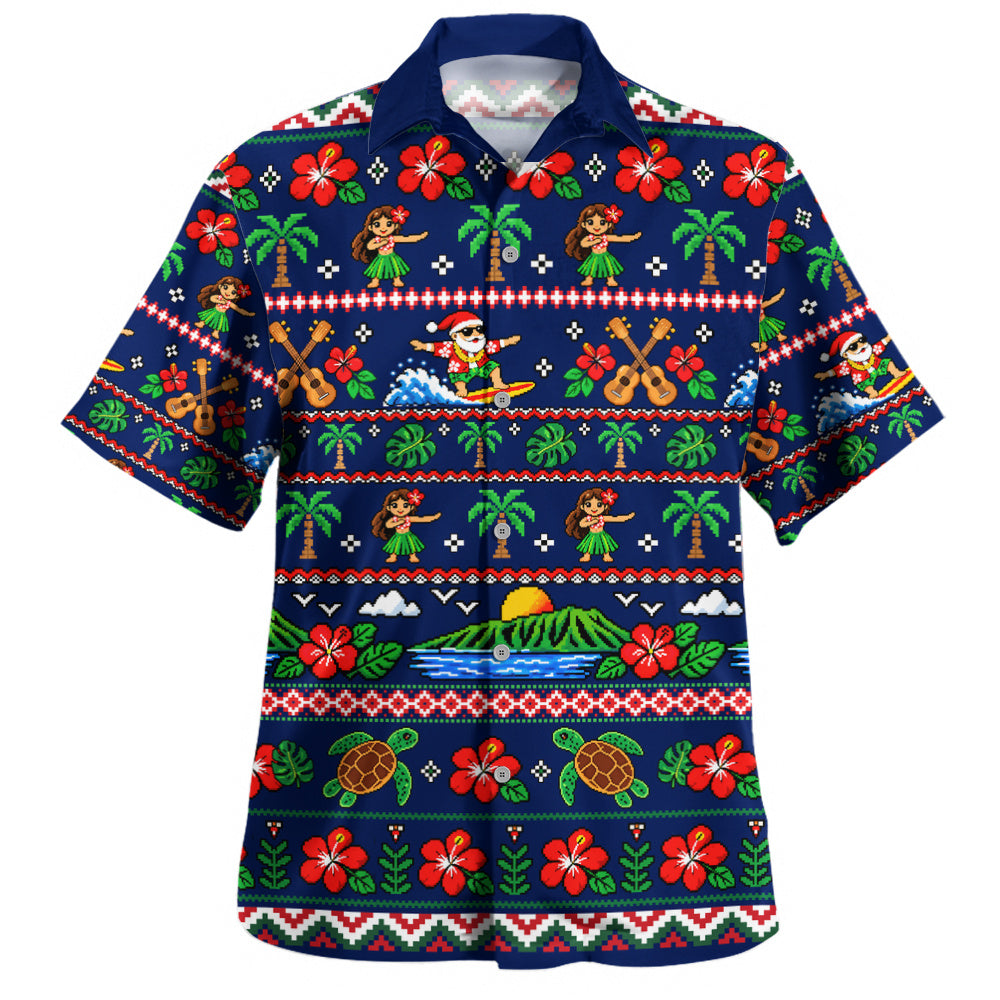 Hawaii Hawaiian Shirt Pixel Art Hula Santa Tropical Holiday