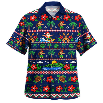 Hawaii Hawaiian Shirt Pixel Art Hula Santa Tropical Holiday