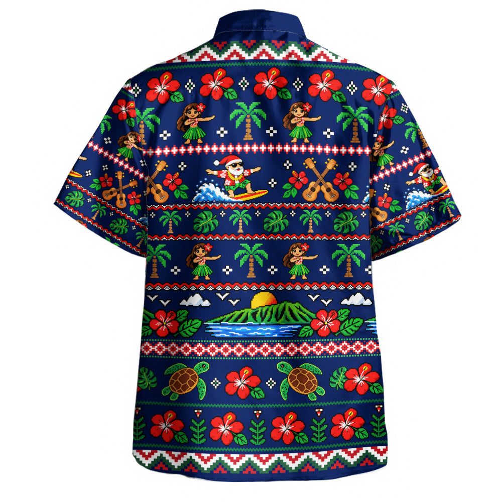 Hawaii Hawaiian Shirt Pixel Art Hula Santa Tropical Holiday