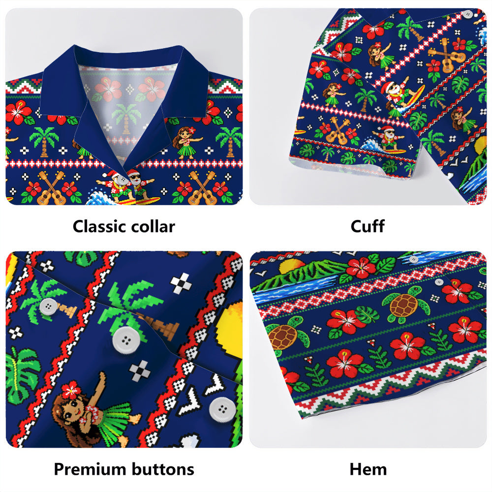 Hawaii Hawaiian Shirt Pixel Art Hula Santa Tropical Holiday