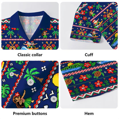 Hawaii Hawaiian Shirt Pixel Art Hula Santa Tropical Holiday