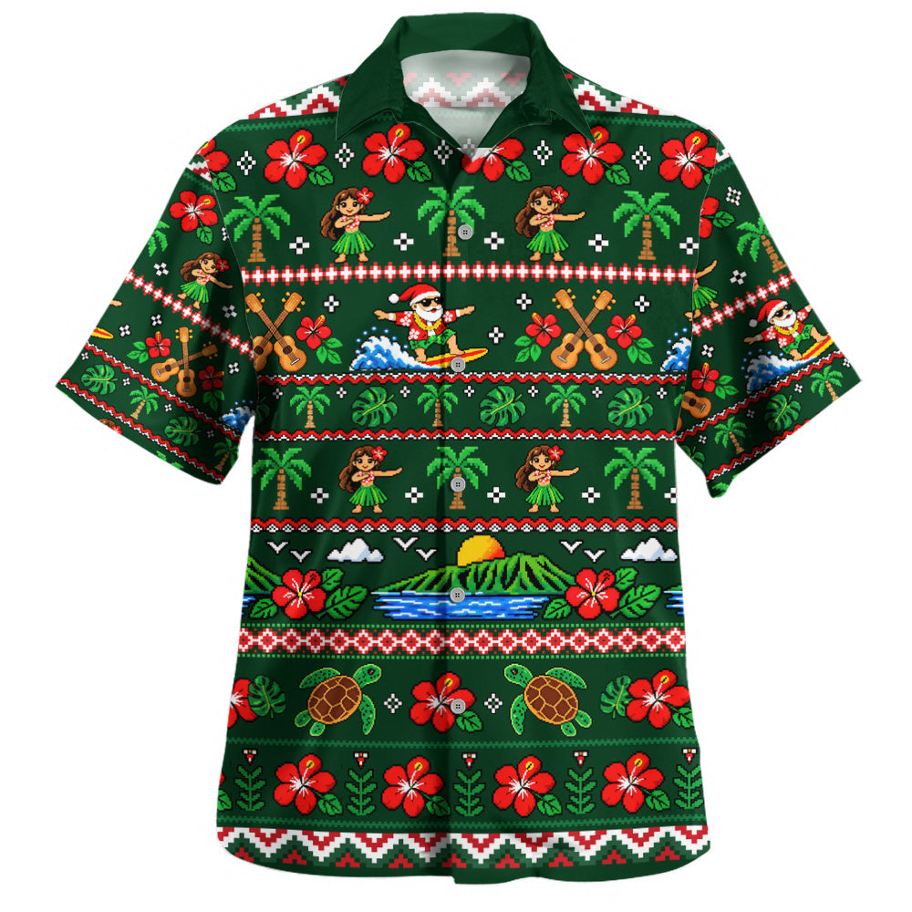 Hawaii Hawaiian Shirt Pixel Art Hula Santa Tropical Holiday