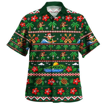 Hawaii Hawaiian Shirt Pixel Art Hula Santa Tropical Holiday