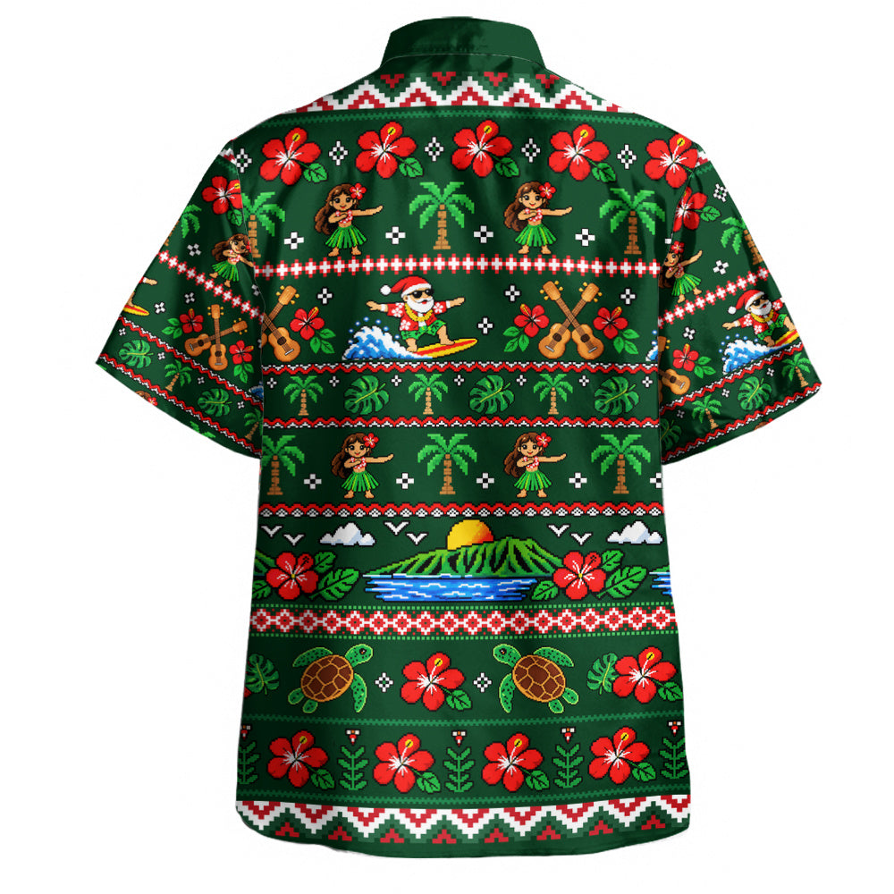 Hawaii Hawaiian Shirt Pixel Art Hula Santa Tropical Holiday