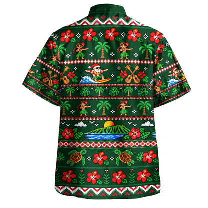 Hawaii Hawaiian Shirt Pixel Art Hula Santa Tropical Holiday