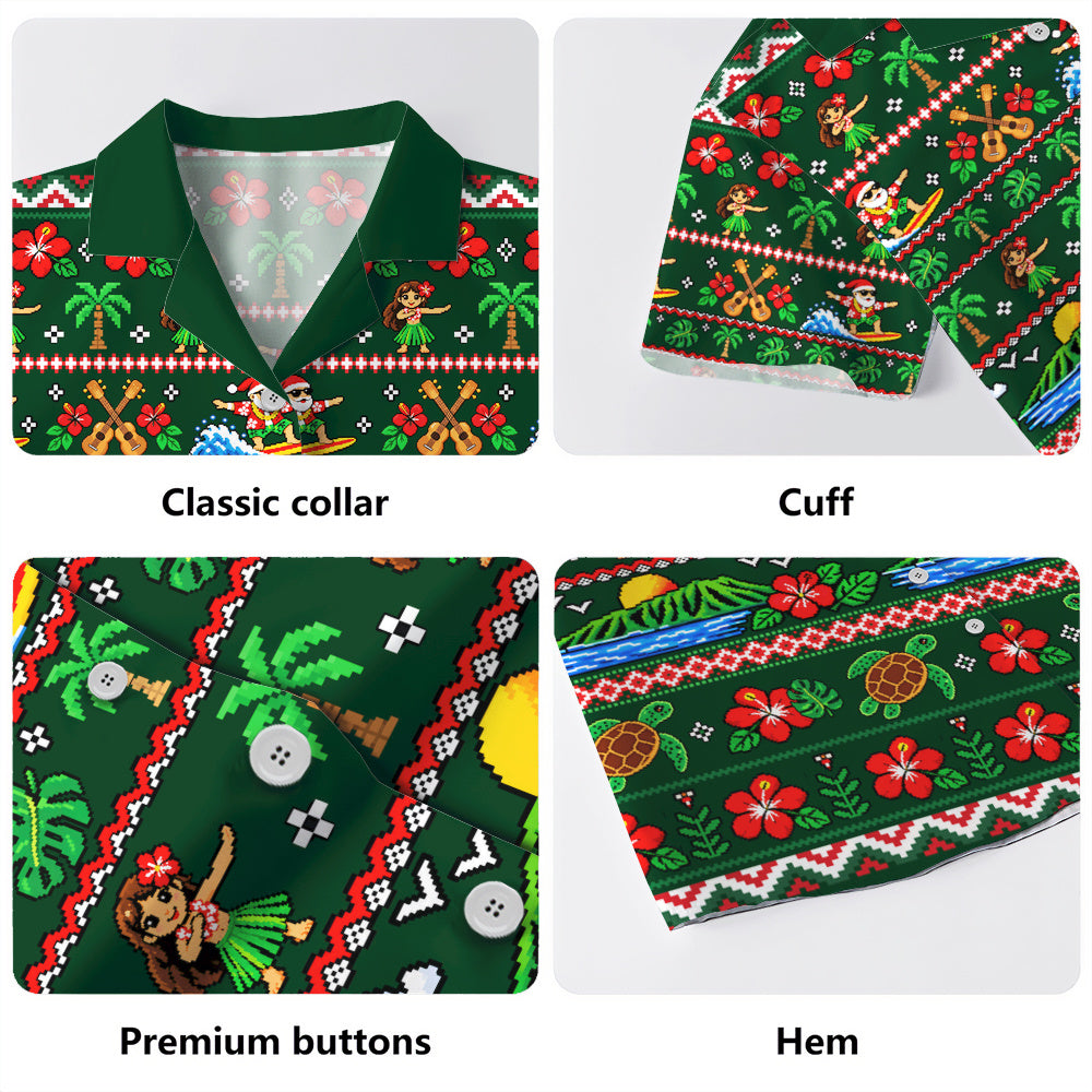 Hawaii Hawaiian Shirt Pixel Art Hula Santa Tropical Holiday