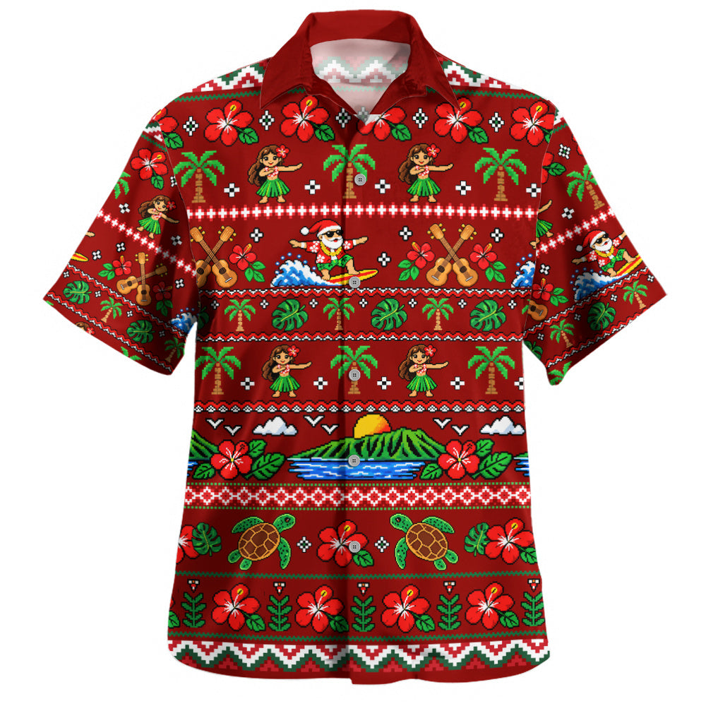 Hawaii Hawaiian Shirt Pixel Art Hula Santa Tropical Holiday