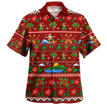 Hawaii Hawaiian Shirt Pixel Art Hula Santa Tropical Holiday